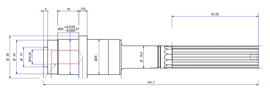 4626-ALBERO POMPA VW 06V121012 L=150