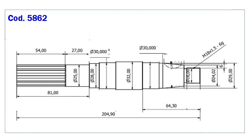 5862-ALBERO POMPA JB 21684 L=204.9