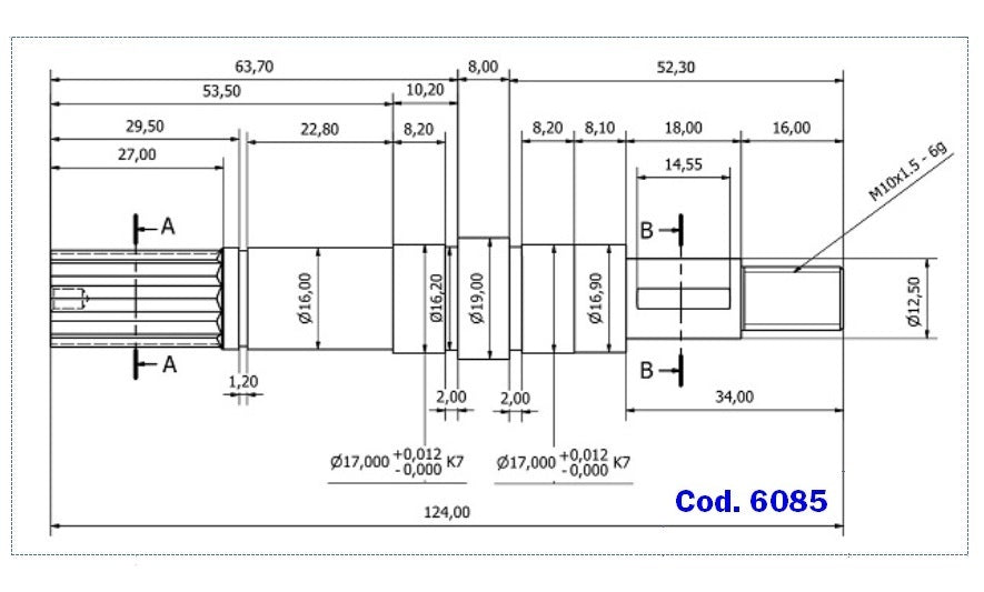 6085-ALBERO POMPA JP P440-P456 L=124