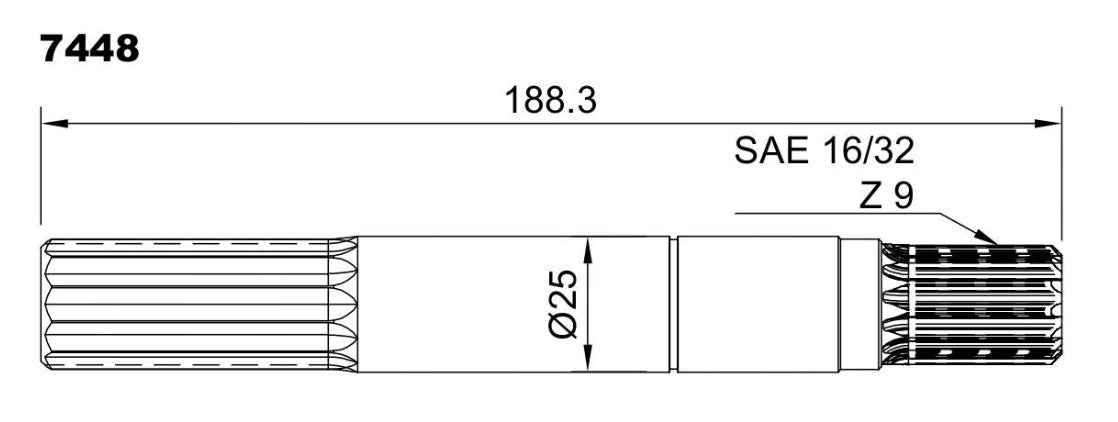 7448-ALBERO POMPA PM 40/SAE 13T L=188