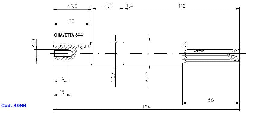 3986-ALBERO POMPA PMF 40 FLANG L=194