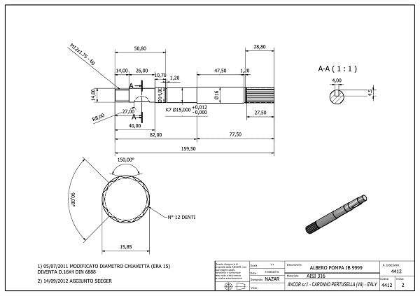 4412-ALBERO POMPA JB 9970 L=159.5