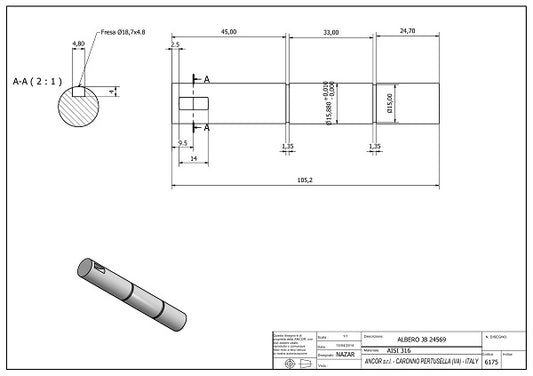 6175-ALBERO POMPA JB 24569 L=105.2