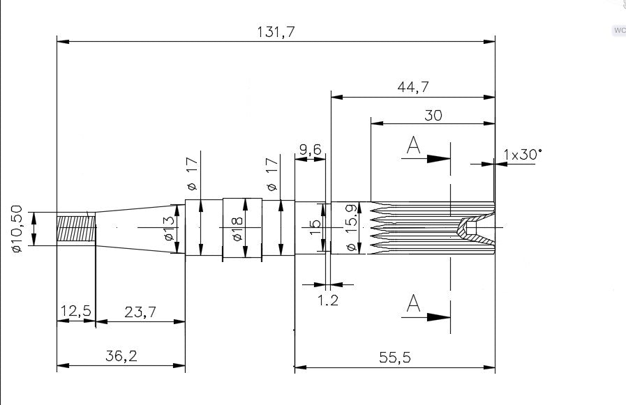 6456-ALBERO POMPA JB XX L=131.7